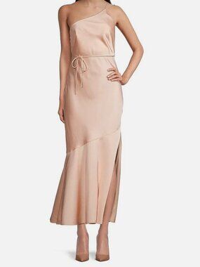 Significant Other Women's Pink Lana One-Shoulder Satin Midi-Dress Size 10